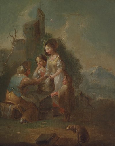 Children Being Taught Outdoors by Circle of Johann Georg Platzer